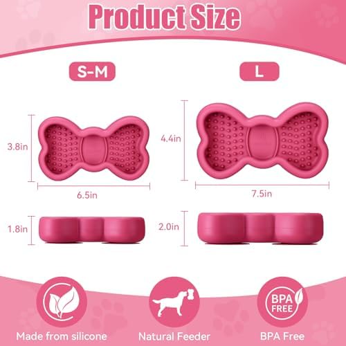 Lick Mat for Dogs, Animire Anti-Spilled Bow Tie Lick Bowls for Anxiety Relief, Silicone Slow Feeder Licking Pad with Suction Cups, Freezeable Dog Enrichment Toy for Boredom and Distraction(Rose,S)