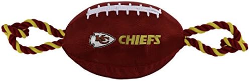Pets First NFL Kansas City Chiefs Football Dog Toy, Tough Quality Nylon Materials, Strong Pull Ropes, Inner Squeaker, NFL Team Color