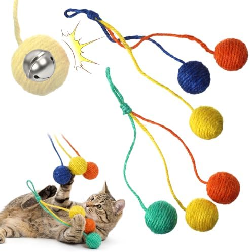 2 Pcs Hanging Cat Toys with Bell Interactive Cat Toy Sisal Rope Ball