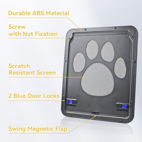 Namsan Cat Door for Screen Door, Passage 8 x 10.2 inches, Small Dog Door for Sliding Door, Pet Screen Window, Magnetic Flap Auto Closing, Screen Door with Doggie Door Built in, Lockable, Black