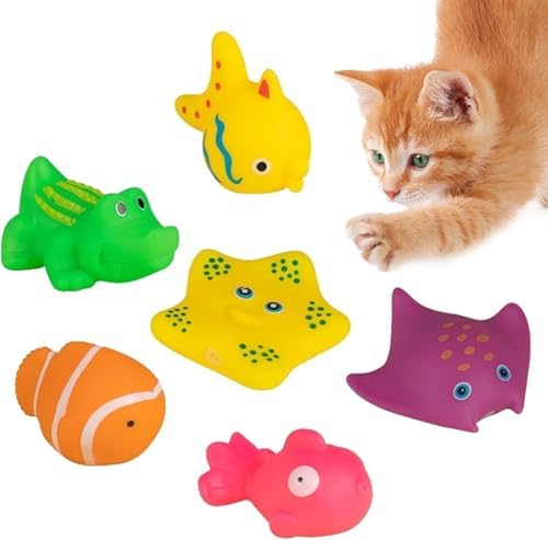 6 Pcs Pool Cat Interactive, Cat Floating Water, Pool, Pet Kitten Swimming Bathing Fish,Interactive for Indoor, Bath,Sensory, for Endless Self Play
