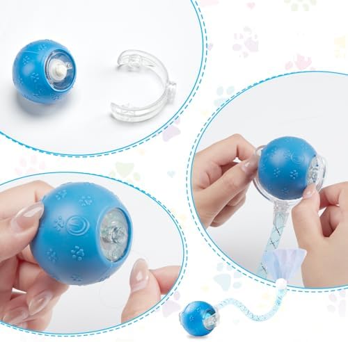 Interactive Cat Toys for Indoor Cats, Fast Rolling, Chirping, Motion Activated Automatic Cat Toy for Enrichment, Smart Cat Ball Toy 1 Count with 2 Tails and 3 Speed Adjustment, Blue