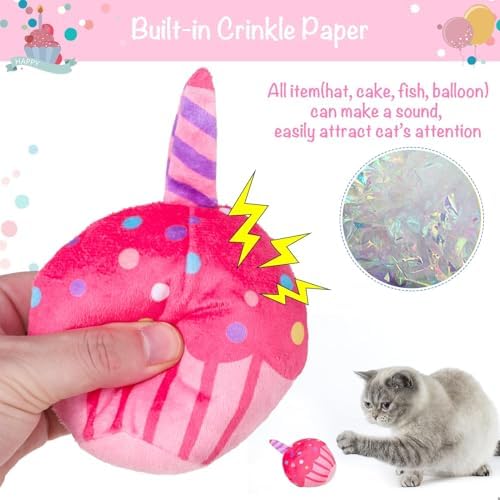 BINGPET Cat Birthday Decorations Outfit, 5 Pcs Catnip Toys for Indoor Cats
