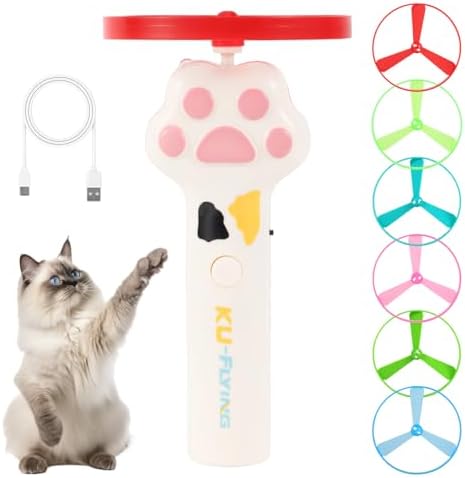 Cat Fetch Toy Launcher Set, Kitten Interactive Exercise Playing Toys Including 6 Flying Discs & Charging Cable for Pet Outdoor & Indoor Accessories