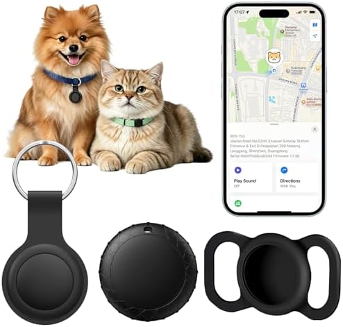 GPS Tracker for Dogs/Cats, Smart Collar with Real-Time Location - Pet Location Tracker with Holder, No Monthly Fee/No SIM Card, Works with iOS Find My, Ultra-Slim, IP68 Waterproof,Compact Design