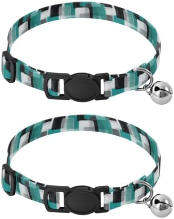 Retro Teal Cat Collars with Bell 2 Pack Kitten Collar Adjustable Length 10.6" to 17.1"