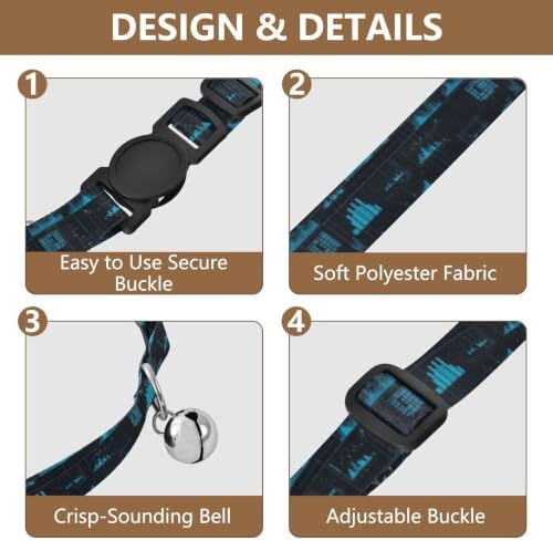 Blue Audio Waveforms Cat Collars with Bell 2 Pack Kitten Collar Adjustable 10.6 to 17.1 Inches