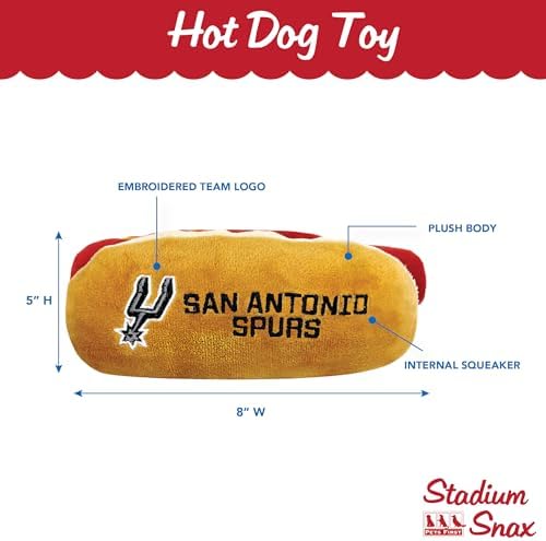 Pets First NBA San Antonio Spurs HOT Dog Plush Dog & CAT Squeak Toy - Cutest HOT-Dog Snack Plush Toy for Dogs & Cats with Inner Squeaker & Beautiful Basketball Team Name/Logo