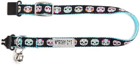 THE WORTHY DOG Halloween Patterns, Breakaway Cat Collar with Bell, Black