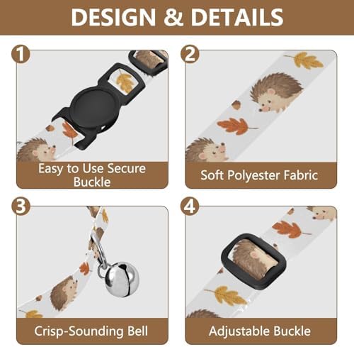Cute Hedgehogs White Pet Collars for Cats, 2 Pack Breakaway Cat Collars with Bell