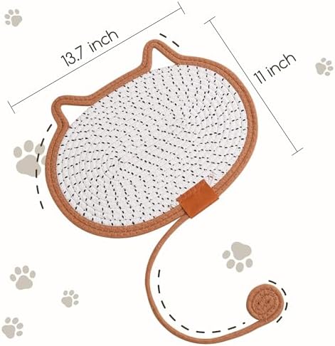 Cat Scratcher Mat Natural Cotton Rope Oval Horizontal Floor Cat Scratch Bed Pad with Ball Toy Protector for Furniture Floor Wall (Brown, 1 PC)