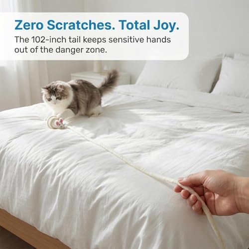 Glaciart One Felt Mouse Cat Toy – Soft Fuzzy Enrichment 100% Natural Wool - Interactive Catnip Play Cat Toy Set - Safe for Pets, Non-AZO Colored Dyes - 100” Long