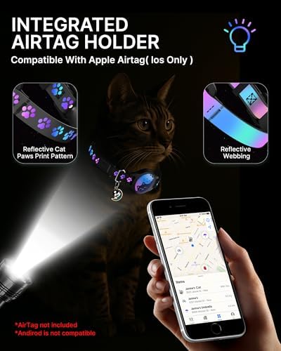 Airtag Cat Collar Breakaway, 2 Pack Cat Collar with Apple Airtag Holder | Reflective Waterproof Cat Collar with Bell, Easy Tracker with Airtag Collar, Adjustable 8-12In Lightweight & Comfortable
