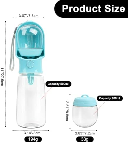 Blue Large Portable Dog Water Bottle with Food Container