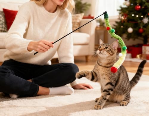 2 Pack of Cat Wand Toy Interactive Cat Plush Teaser Toys for Indoor Cats and Kittens