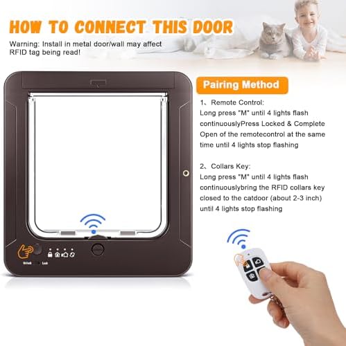 Smart Cat Door for Interior & Exterior, Cat Pet Door with 3 Collar Sensor Keys & 1 Remote Control & 4 Way Locking Cat Flap with RFID Collar Activated Opening SmartPetDoor