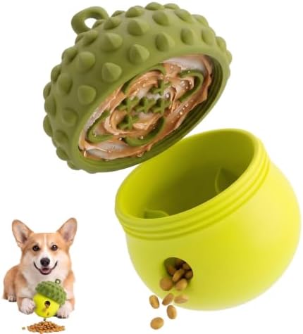Dog Toy Treat Dispenser, Slow Feeder Puzzle (Grass Green) | 2-in-1 slow feeder & freezable lick toy. Twist-open 2-piece easy clean. Food-grade silicone for small & medium dogs.