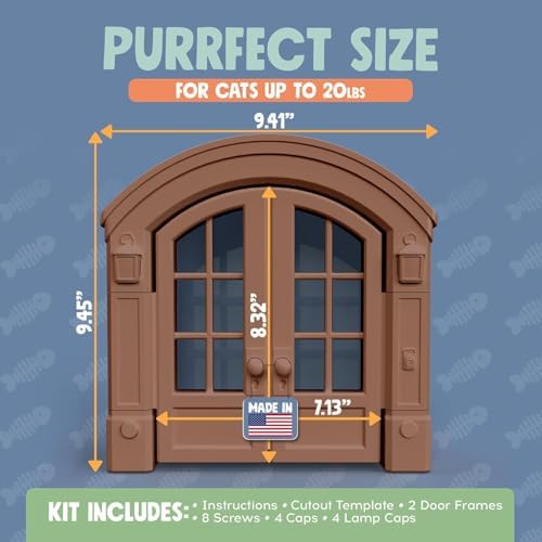 Purrfect Portal French® Cat Door - Stylish No-Flap Cat Door Interior Door for Average-Sized Cats Up to 20 lbs, Easy DIY Setup, Secured Installation in Minutes, No Training Needed, 7.13 x 8.32”