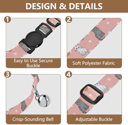 Cute Cats Poses Soft Polyester Pet Collar, 2 Pack Cat Collar with Bell