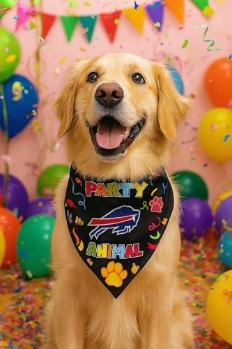 NFL Buffalo Bills Pet Birthday Bandana, NFL Dog Birthday Party Set and Costume, Licensed Dog & Cat Birthday Party Scarf, Football Team Pet Outfit, Puppy Bday Accessory, Size Small/Medium