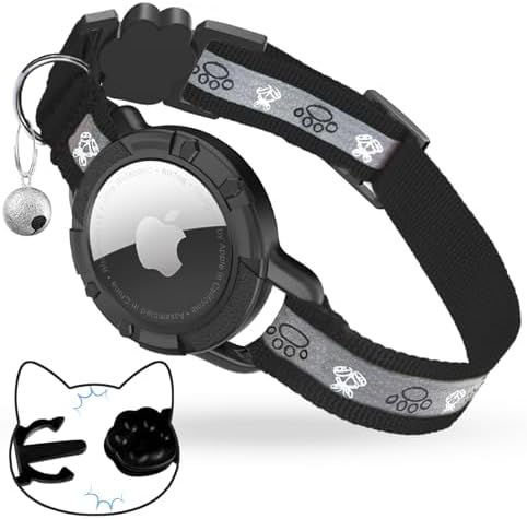 Breakaway AirTag Cat Collar, Reflective Cat Tracker Collar with Bell | Built in AirTag Holder, Adjustable 8.5-12in for Cats, Kittens and Puppies, Safety Elastic Band, Reflective for Night Walking