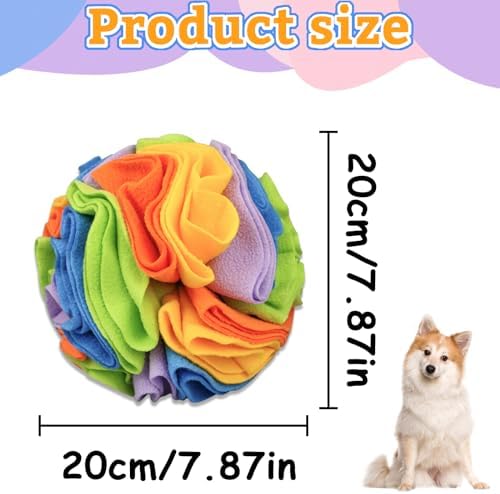 Andiker 7.9" Snuffle Ball for Dogs, Plush Colorful Interactive Snuffle Ball Hide Treat Dog Puzzle Toy for Relieving Boredom and Training Machine Washable Dog Ball for Small Medium Dogs (Rainbow, L)