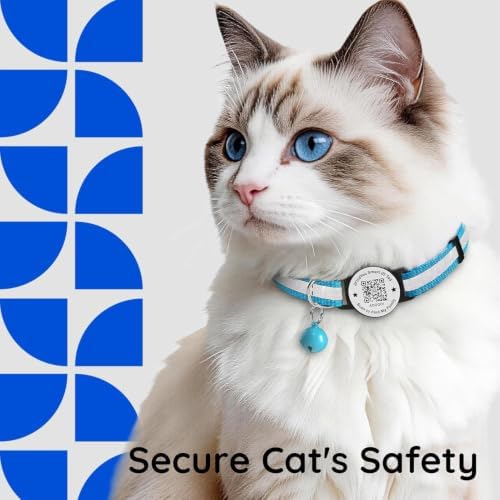 Breakaway Cat Collar QR Code, Reflective Bell, Adjustable Kitten, Blue 2pk
