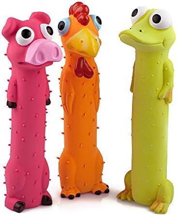 CHIWAVA 3PCS 9" Squeaky Latex Dog Toy Standing Stick Animal for Medium Dogs