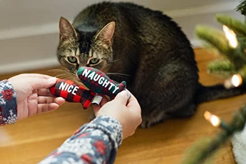 Pearhead Naughty Or Nice Christmas Cat Toy Set, Holiday Pet Owner Gift, Christmas Must Have Toy Set, Cat Teaser Toy, with Catnip Pouch, Set of 2 (Pack of 2)
