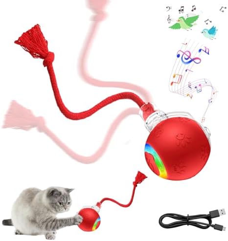 Moving Pet Ball, Cat String Toy for Indoor Cats & Small Dogs | juguetes para gatos|chirping bird cat toy|motion activated cat toy|cat toys for bored indoor adult cats