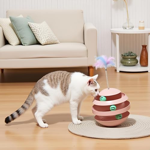 Cat Toys for Indoor Cats, Interactive Cat Ball Track with Feather