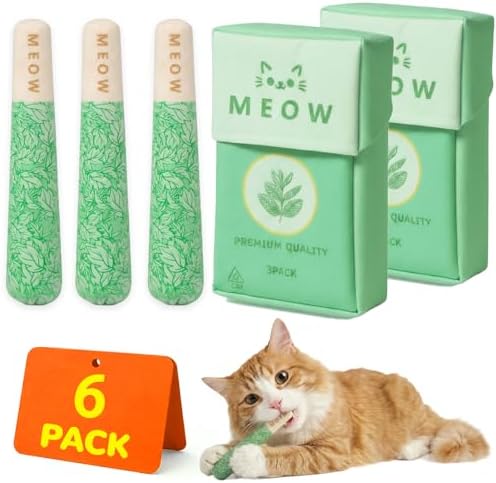 6 Pcs Cat Toys for Bored Indoor Adult Cats & Catnip Toys with 2 Bags, Potent Cat Chew Toy for Teeth Cleaning with Silvervine, Interactive Dental Plush Set for Boredom Relief and Pet Gifts