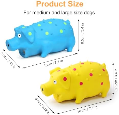Squeaky Pig Dog Toys, Interactive Durable Latex Rubber that Oink Pig Chew Toy for Medium Large Dogs 2 Pack (Blue +Yellow)