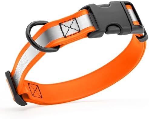 Dogline BioThane Reflective Dog Collar – Waterproof Heavy Duty Dog Collars – High Visibility Quick Release Dog Collar with Sturdy Buckle – Fun Modern Colors – Comfortable and Safe