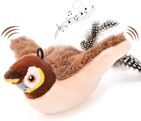 AUSCAT Flappy Bird Cat Toy, Simulated Chirping Bird Cat Toy Flapping Wings, Rechargeable，Interactive Catnip Toys for Indoor Kittens (No Flying)