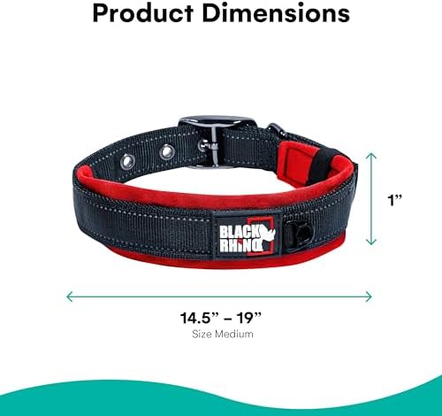 Black Rhino - The Comfort Collar Ultra Soft Neoprene Padded Dog Collar for All Breeds - Heavy Duty Adjustable Reflective Weatherproof (Small, Red/Black)
