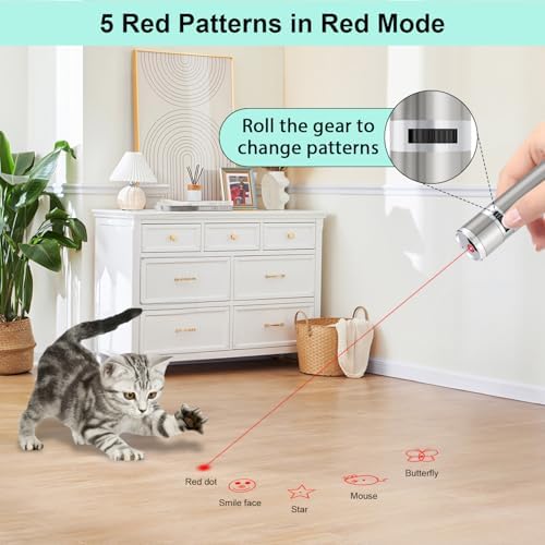 TBTeek Cat Toys, Rechargeable, 3 Light Modes & 5 Fun Patterns | Portable Interactive Kitten Pet Dog Cat Mouse Toy for Fun Chase Play Exercise