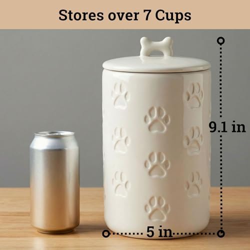 Dog Treat Container Airtight, 5"W x 9"H, Ceramic 7 Cups Big Treats Canister