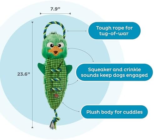 Outward Hound Ropiez Rope Interactive Dog Tug Toy for Tugging Squeaky Fun, 23.6 Inch Mallard, Green, Large