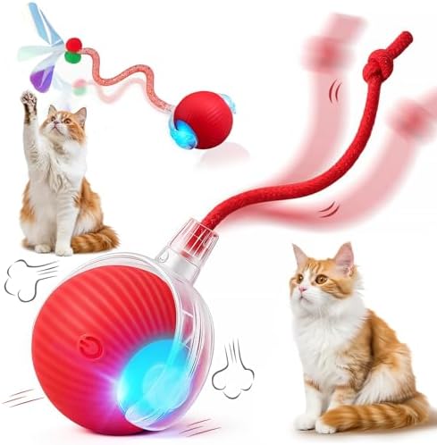 Automatic Interactive Cat Toy Ball with Dual Tail, Red