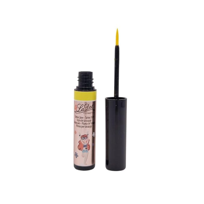 LaDot Temporary Tattoo Liner Pen – Fine Tip Waterproof Yellow Body Art Marker for Drawing Custom Skin Designs – Ideal for Temporary Tattoos, Festivals, Parties & More