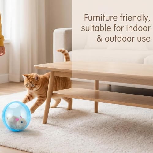 Self-Rolling Interactive Cat Ball, 2026 New Animal Automatic Moving Rolling Cat Ball (Battery Not Included), Fun Indoor Interactive Pet Ball for Cats Dogs Chasing(Blue Ball, Brown Mouse)