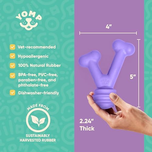 Yomp FunnyBone MAX: All-Natural Rubber Dog Toy, Nontoxic, Safe for Pet Play (Purple)