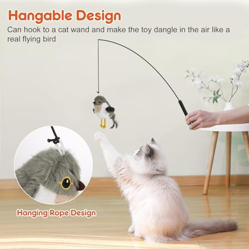 Sundix Cat Toys Flapping Bird, Lifelike Chirp Tweet, Rechargeable Touch Activated Kitten Toy Interactive Cat Exercise Toys for All Breeds Cat Kicker Catnip Toys