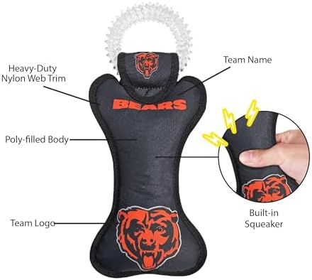 Pets First NFL Chicago Bears Dental Dog TUG Toy with Squeaker. Tough PET Toy for Healthy Fun, Teething, & Cleaning Pet's Teeth & Gum, Team Color