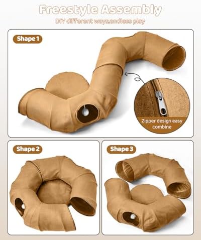 Linen Cat Tunnels with Central Cat Bed, Interactive Cat Toys Detachable Washable Soft Mat Large Indoor Play Tunnel Cave for Kittens and Small Animals