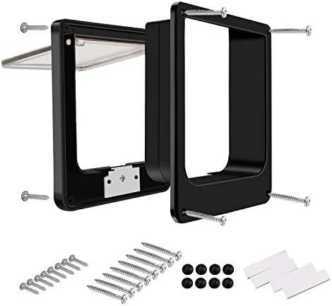 CEESC Large Cat Door for Interior/Exterior, for Pets <23.62", Black | Rotary 4-Way Lock, Weatherproof, Fits doors 1.26-2.14", Adjustable tunnel depth, Upgraded version