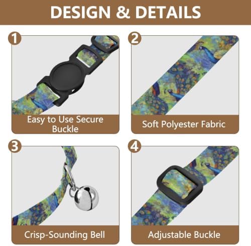 Peacock Feathers Multicolor Easy to Wear Pet Collar 2 Pack Collar for Cats