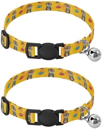 Cute Cartoon Otters Colorful Fish Cat Collar 2 Pack Cat Neck Collar Adjustable 10.6 to 17.1 Inches