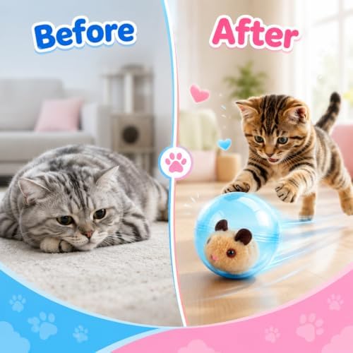Self-Rolling Interactive Cat Ball,Realistic Animal Automatic Moving Toy,Hamster Running Rolling Ball,360° Rolling Spin Moving Cat Ball Fun Indoor Interactive Pet Ball for Cats Dogs Chasing (Blue)